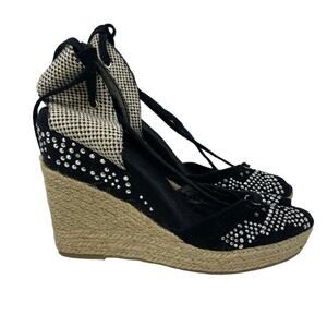 BCBG Generation Black Wedge Espadrille Sandals size: 9